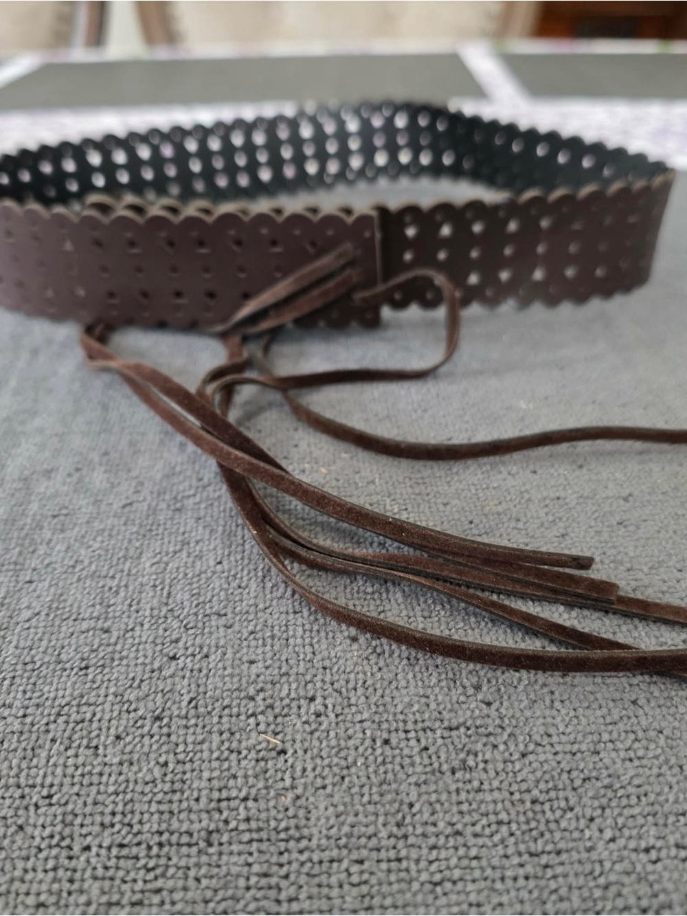 Brown Scalloped Eyelet Tie-Waist Belt - Picture 2 of 4